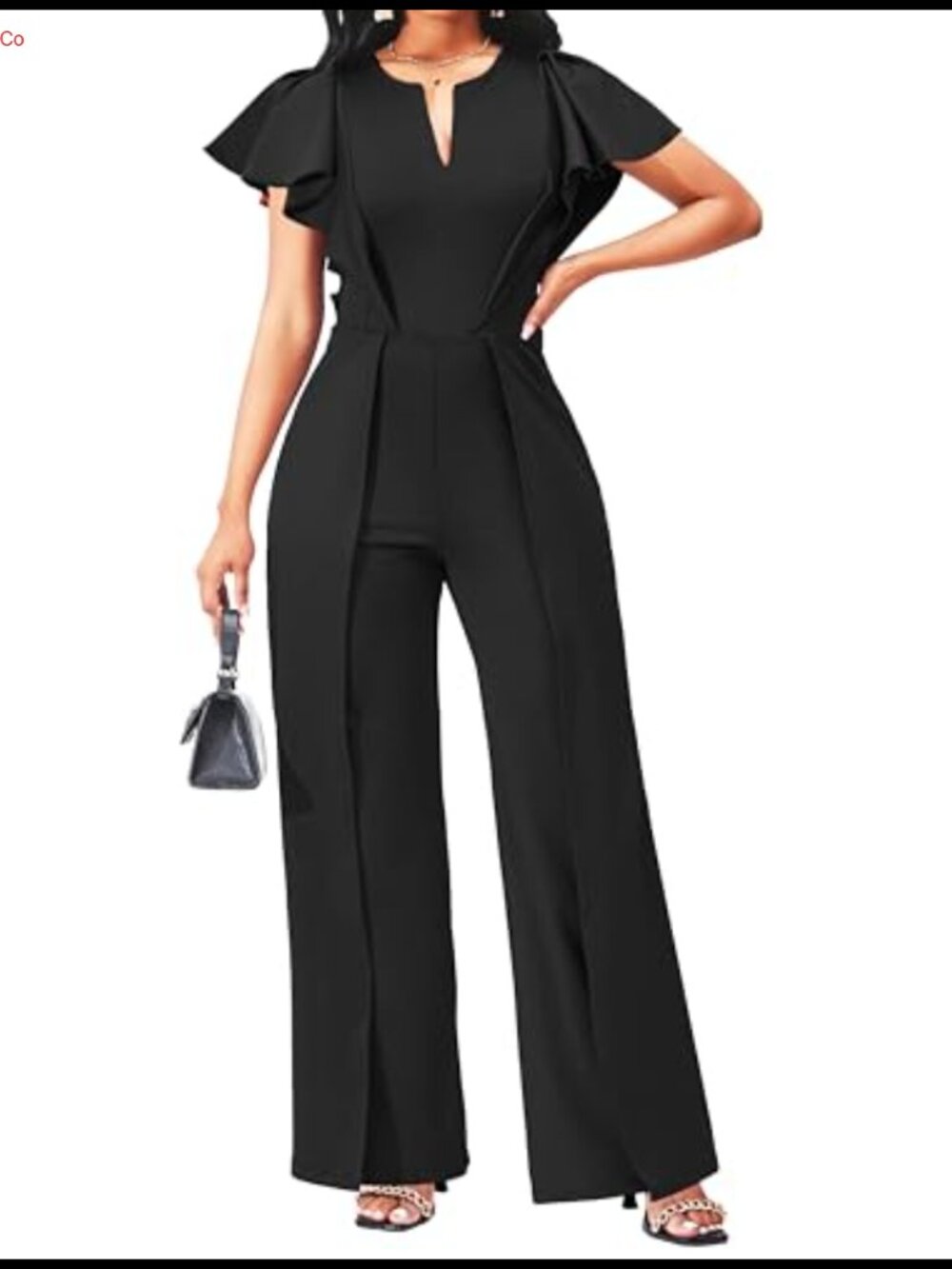 Women's Dressy Jumpsuit V-Neck Ruffle Sleeve Formal Party